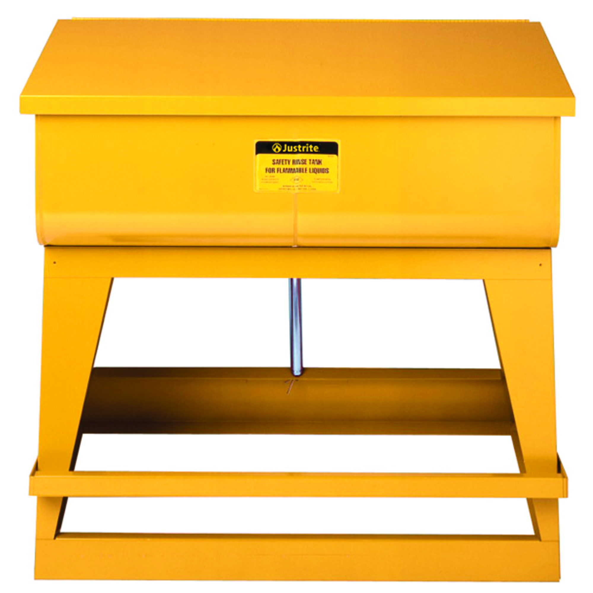 Justrite Rinse Tank — 22-Gallon, Floor-Standing, Foot-Operated Self-Close Cover, Steel, Yellow, Model# 27221